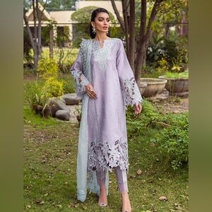 Mushq Elegant Lavender Embroidered Cotton Net Suit 3pc